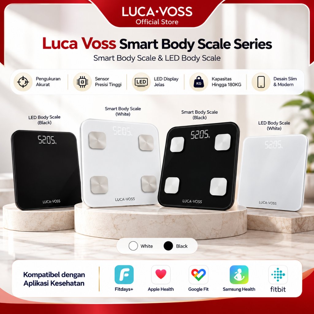 Luca Voss Timbangan Digital Smart Body Scale Series | Timbangan Badan Digital | 4 Electroda | Blueto