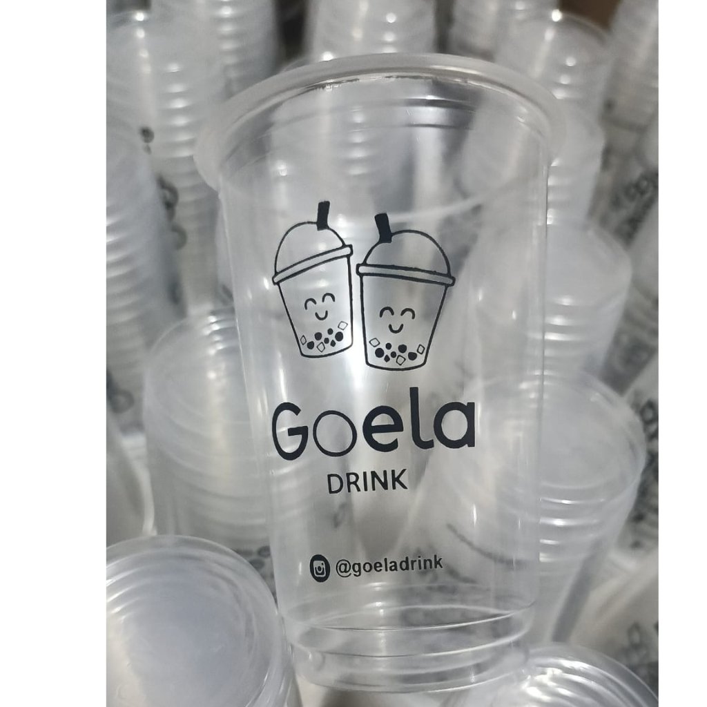 Sablon Cup Datar 18 oz Custom Logo Cup Plastik PP Cetak Sablon Cup Kedai Minuman Jakarta Min 1000 pc