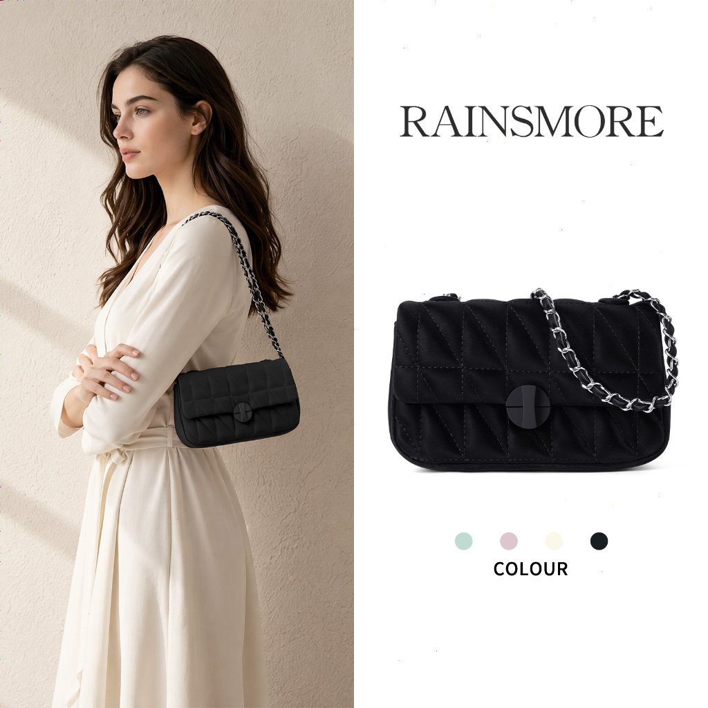 RAINSMORE Tas Wanita Mewah - Kotak Kecil Rantai, Model Baru Bisa Selempang & Disandang