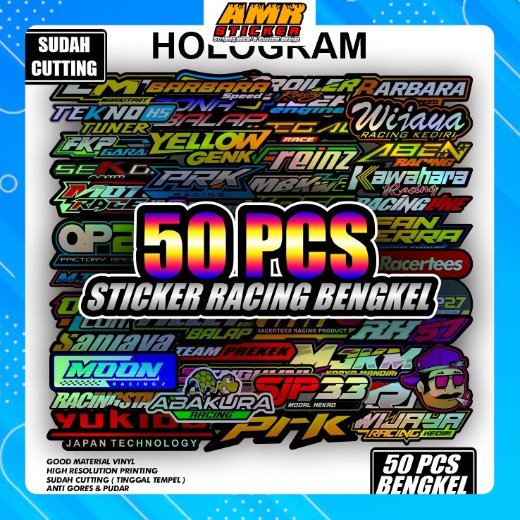 Isi 50 Lembar Sticker Racing Hologram Sticker Pack Sticker Sponsor Racing Sticker Motor Sticker Keci