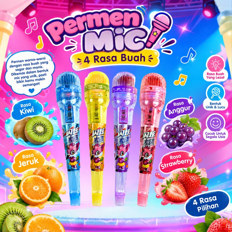 [FAVORIT] Permen Mic Lucu 4 Rasa Buah Permen Unik Bentuk Mikrofon - Permen Lucu Unik Rasa Buah