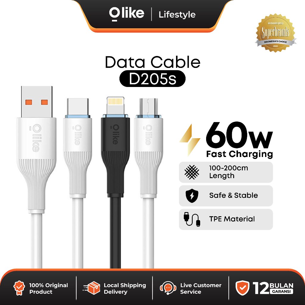 Olike Kabel Data Auto Cut Off 60W Type-C to Type-C Fast Charging D205 C to C Cable