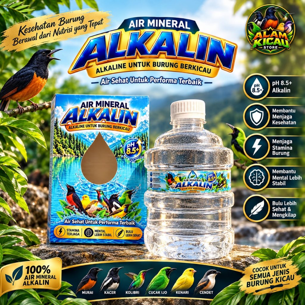 ALKALIN Air Mineral Burung Kicau pH 8.5+ 500ml - Air Alkali Penggacor Murai Kacer Kenari Cucak Ijo S