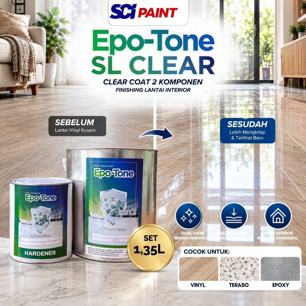 Cat Epoxy Clear Coat Pengkilap Lantai Vinyl, Teraso & Epoxy | Epo-Tone SL Clear SCI Paint