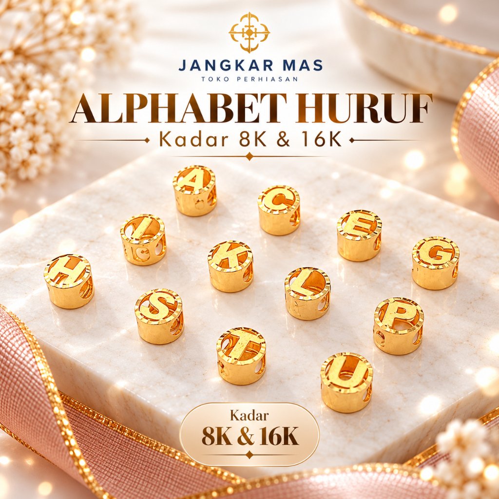EMAS ASLI Alphabet Huruf Charm Liontin Kalung Charm Gelang