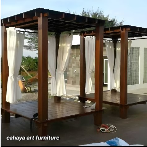 Gazebo taman minimalis kayu jati 2x2 meter | gazebo pargola taman minimalis | gazebo joglo pendopo j