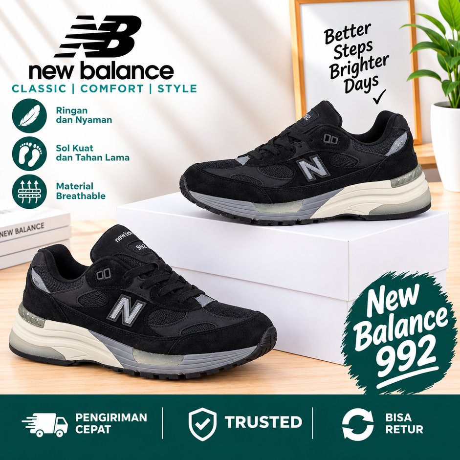 Sepatu New Balance 992 Black Grey