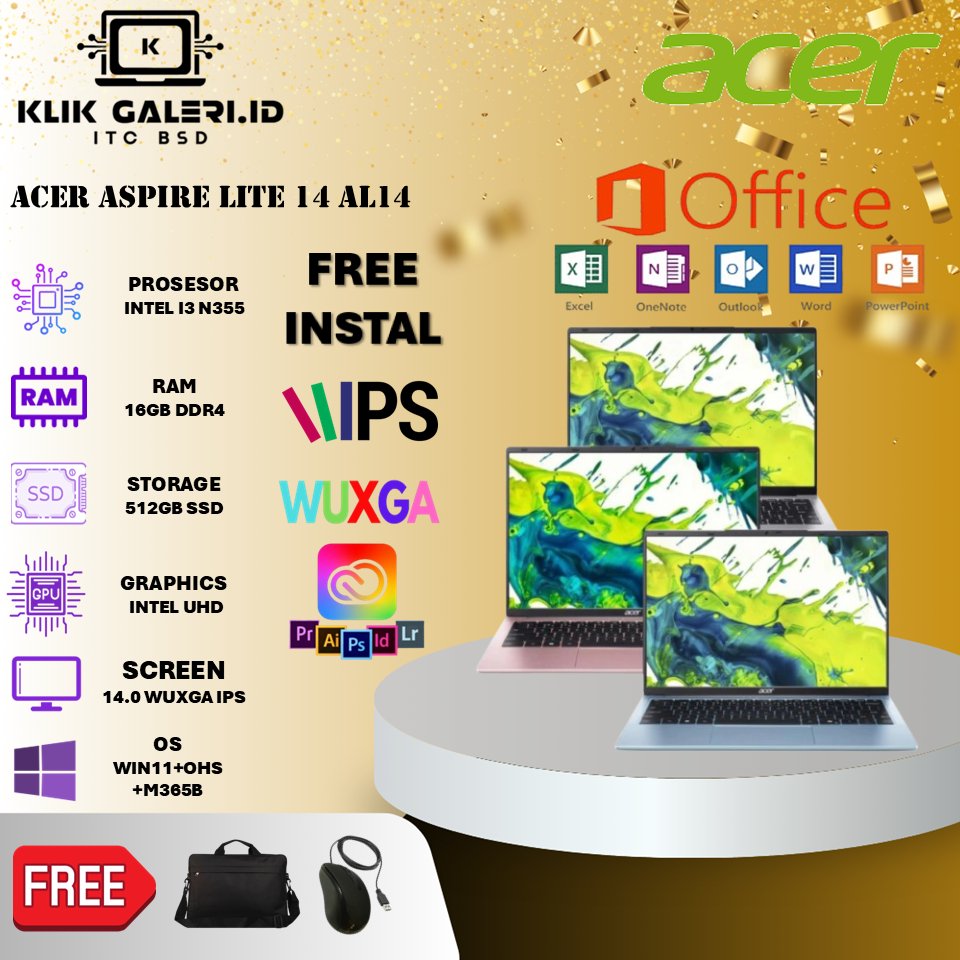 Laptop Acer Aspire Lite 14 AL14 32P Intel Core 3 N355 Ram 16GB DDR4 512GB SSD 14'' WUXGA IPS Windows
