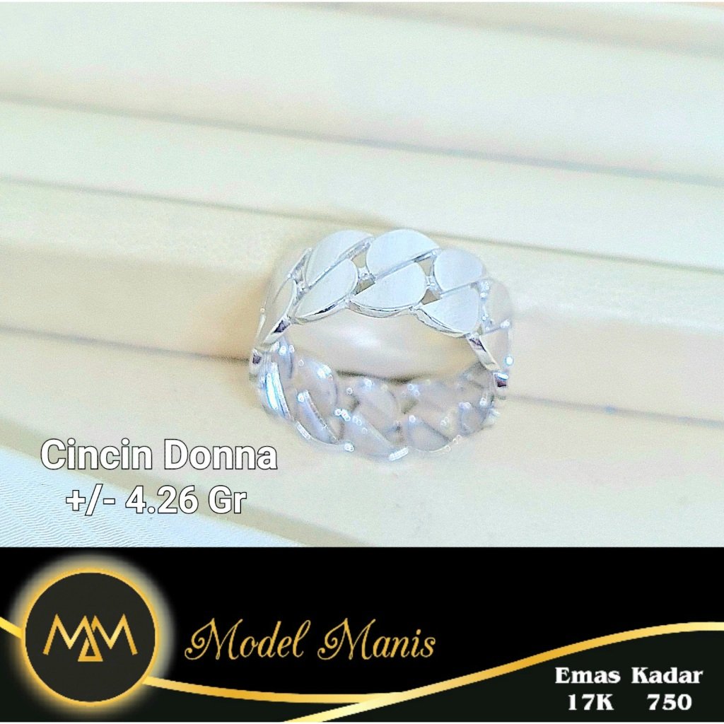 Cincin Donna Lebar Sisik Naga Putih 750 kadar 17k