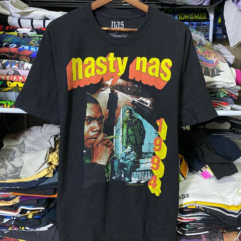 Kaos Cotton 100% Motif Nasty Nas East Coast Rap - Desain Streetwear & Hip Hop, Unisex Loose Fit