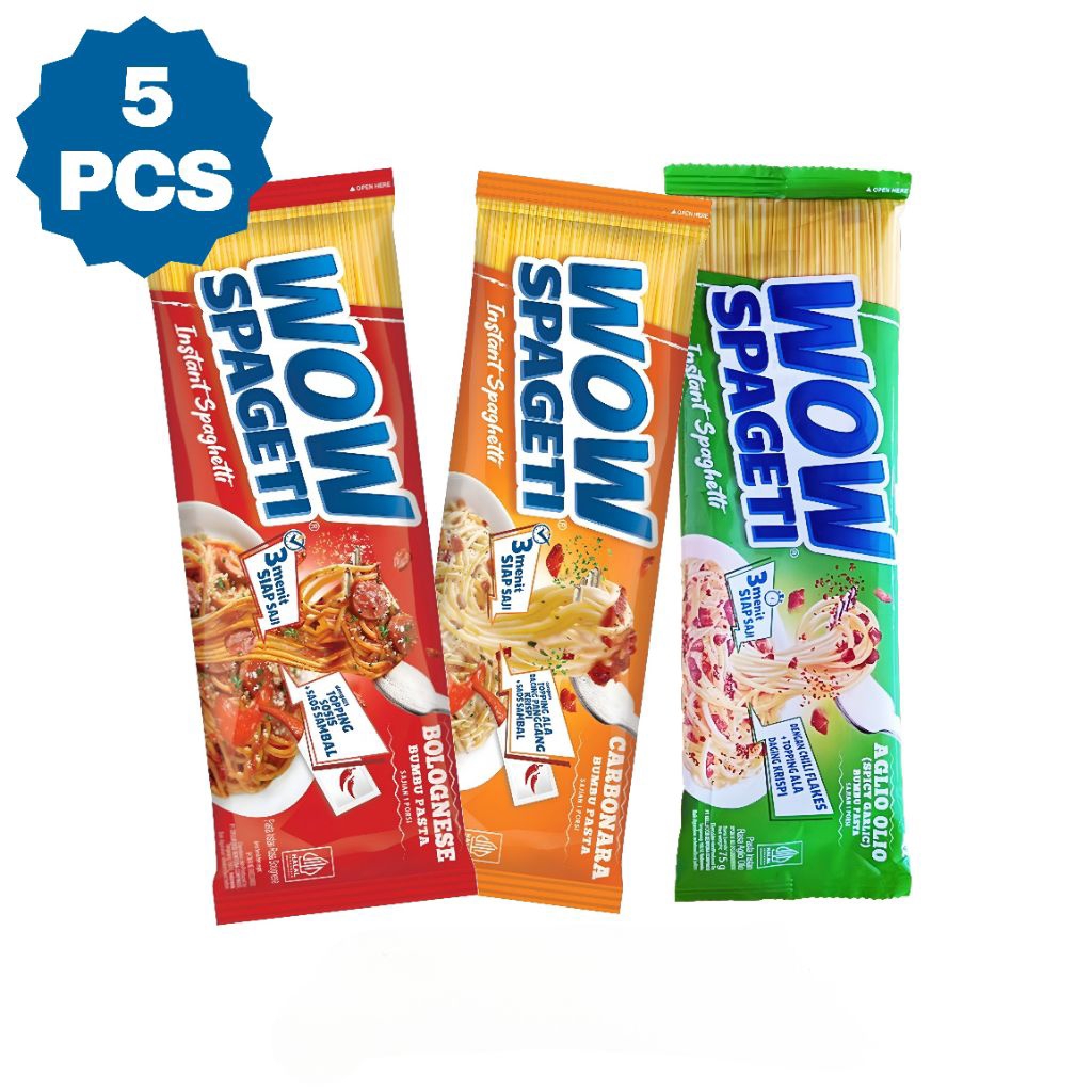 

WOW Mie Spageti Noodles Carbonara Bolognese Aglio Olio Promo Spesial Isi 5 Pcs
