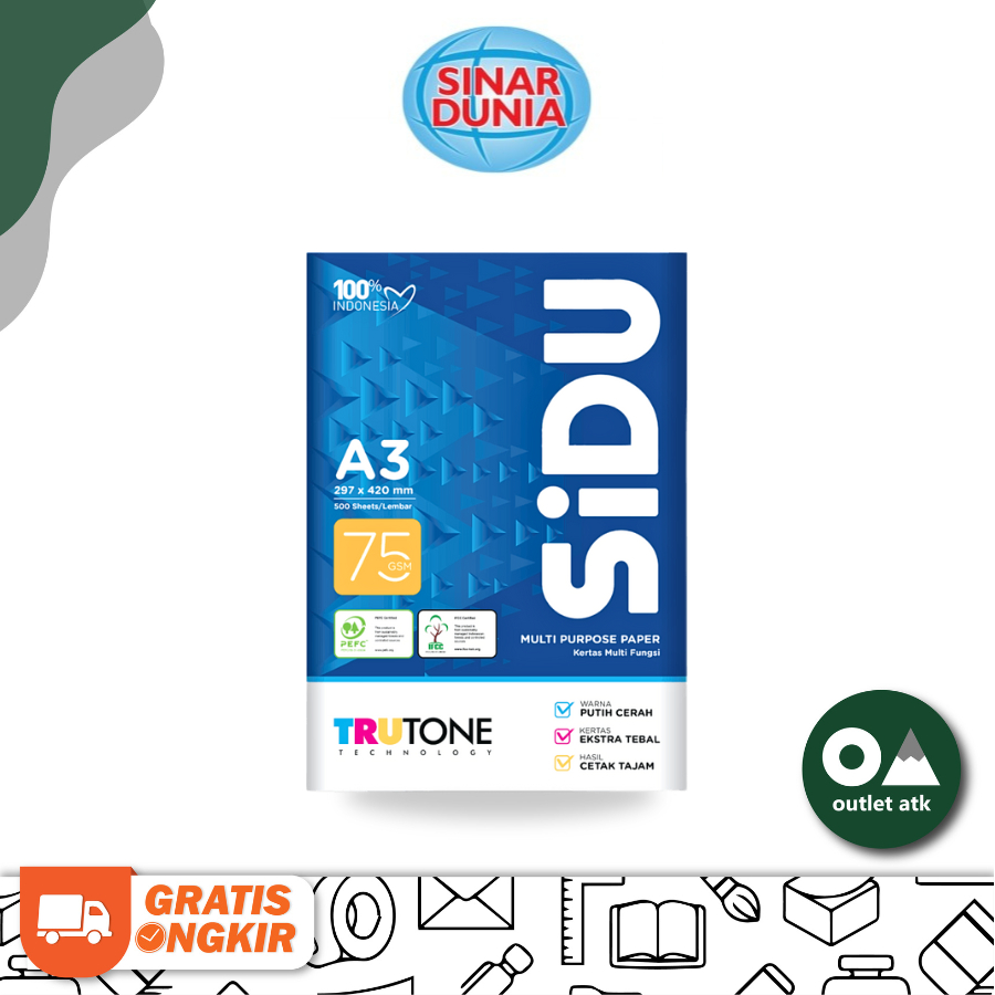 

Kertas HVS A3 / Kertas Fotokopi SIDU 75 gsm