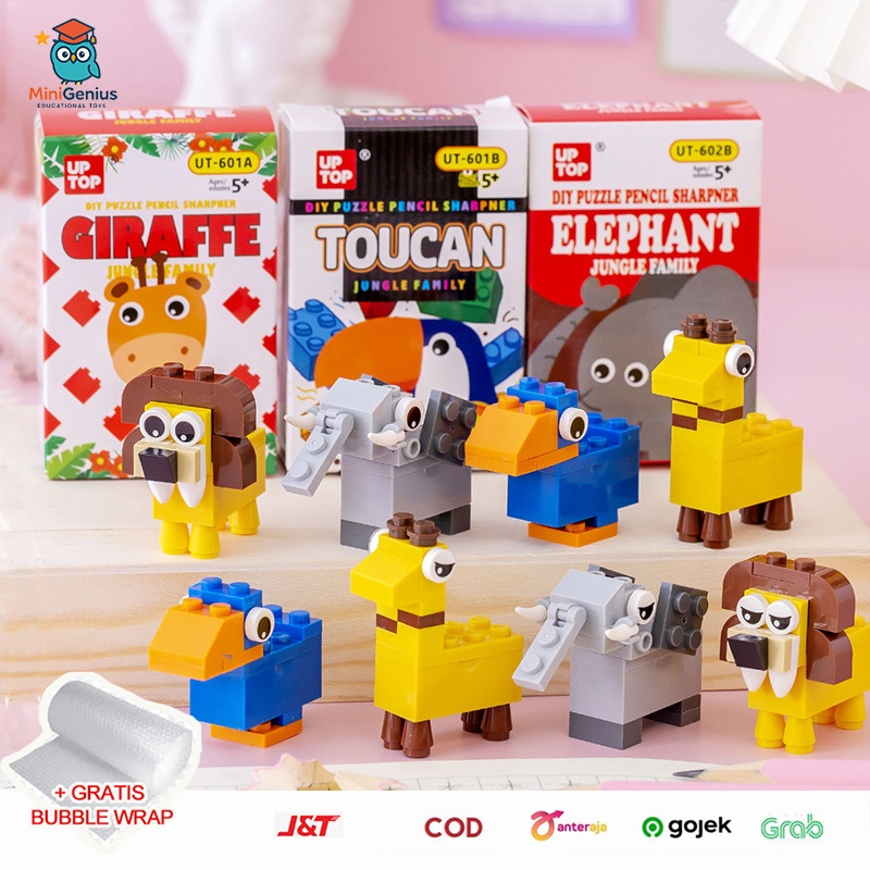 

RAUTAN pensil PUZZLE lego DIY animal hewan karakter lucu serutan pensil unik edukasi anak kreativitas