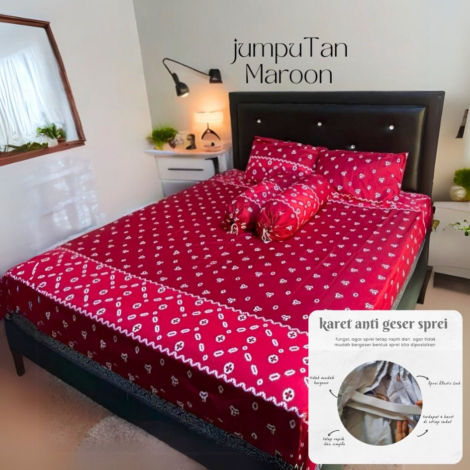 Sprei 160x200 Tinggi 20 Anti Geser Motif Batik Jumputan Solo Jogja Set Sarung Bantal Guling