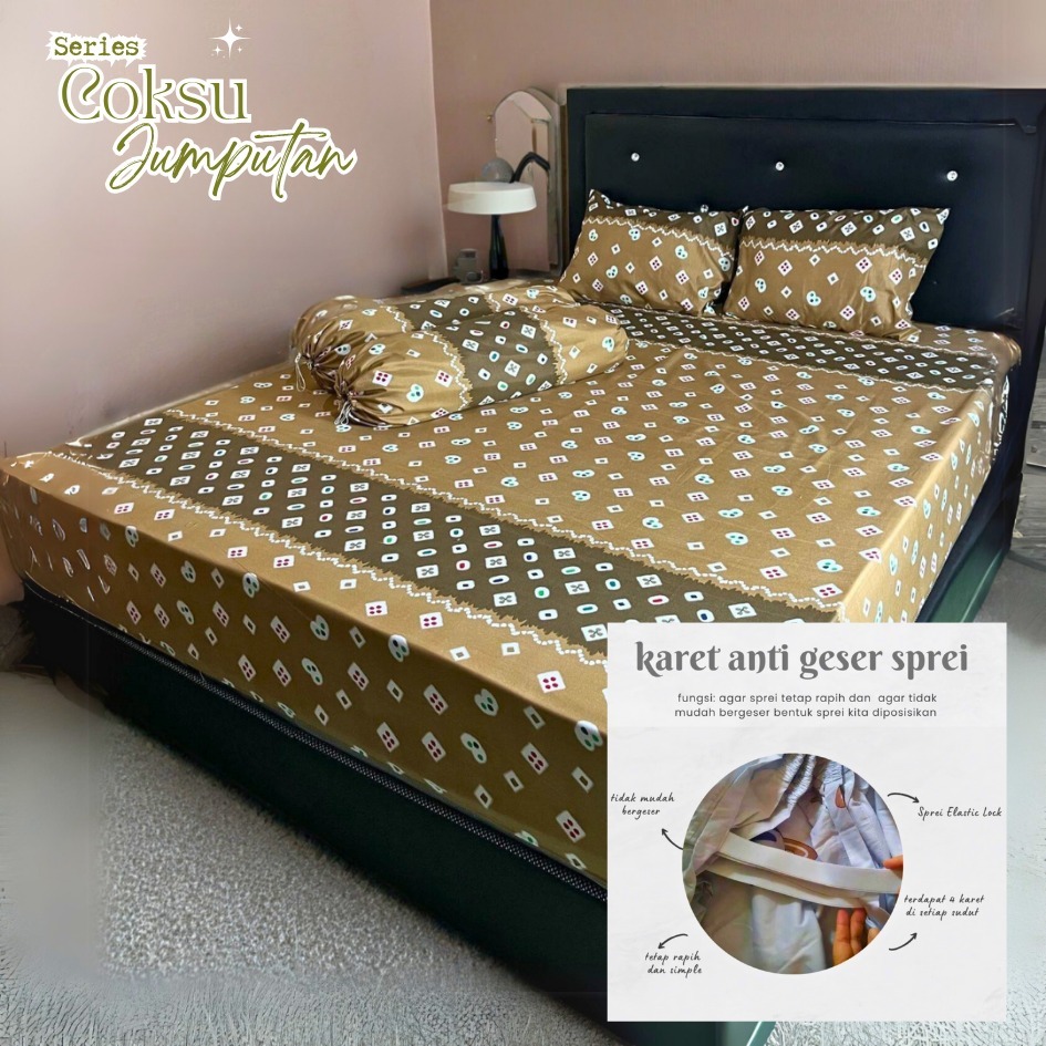 Sprei 180x200 Tinggi 20 Anti Geser Motif Batik Jumputan Solo Jogja Set Sarung Bantal Guling