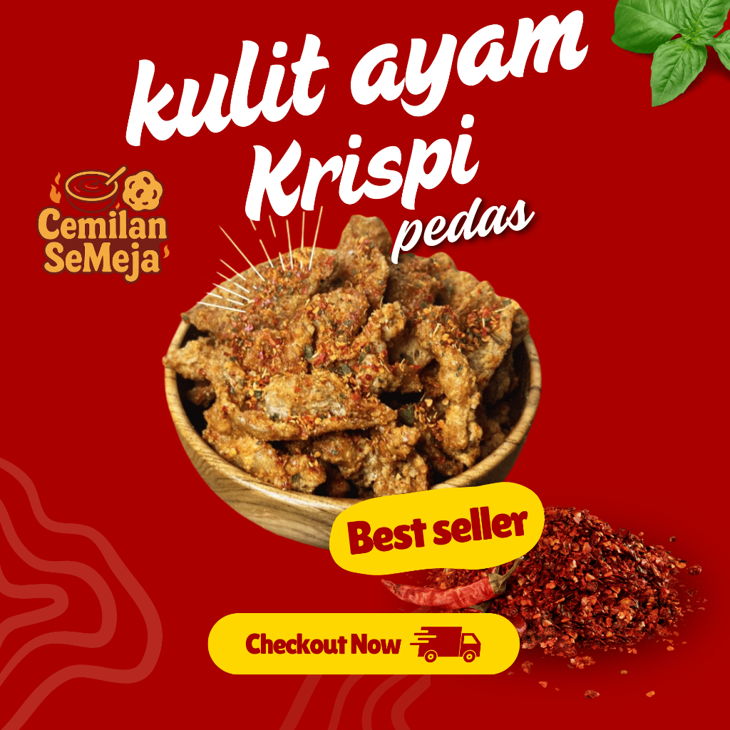 

Keripik Kulit Ayam Crispy Pedas Daun Jeruk 1/2kg