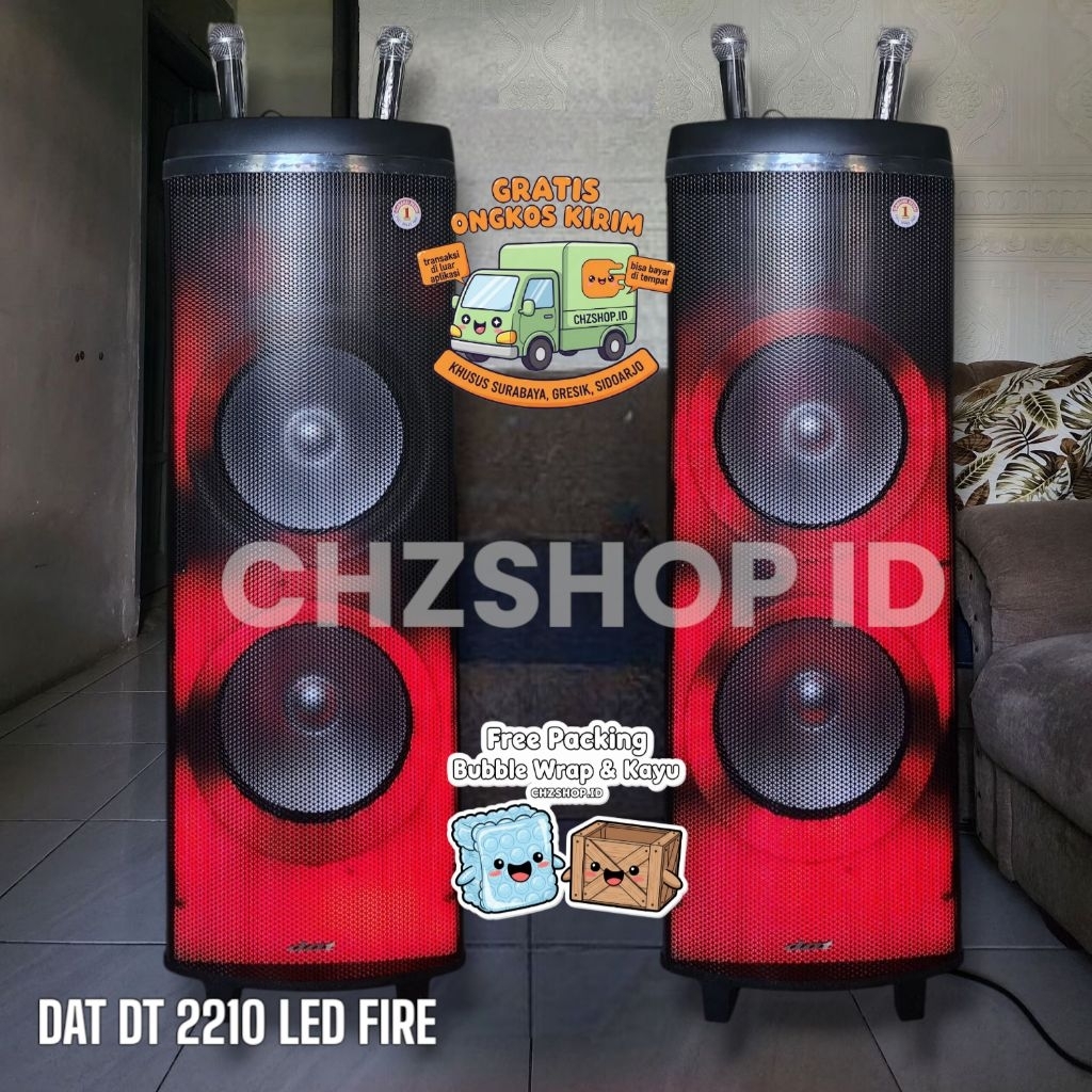 DAT DT 2210 LED FIRE Speaker Portable Speaker Bluetooth Speaker Kayu Speaker Troli 12 inch x 2 DAT D