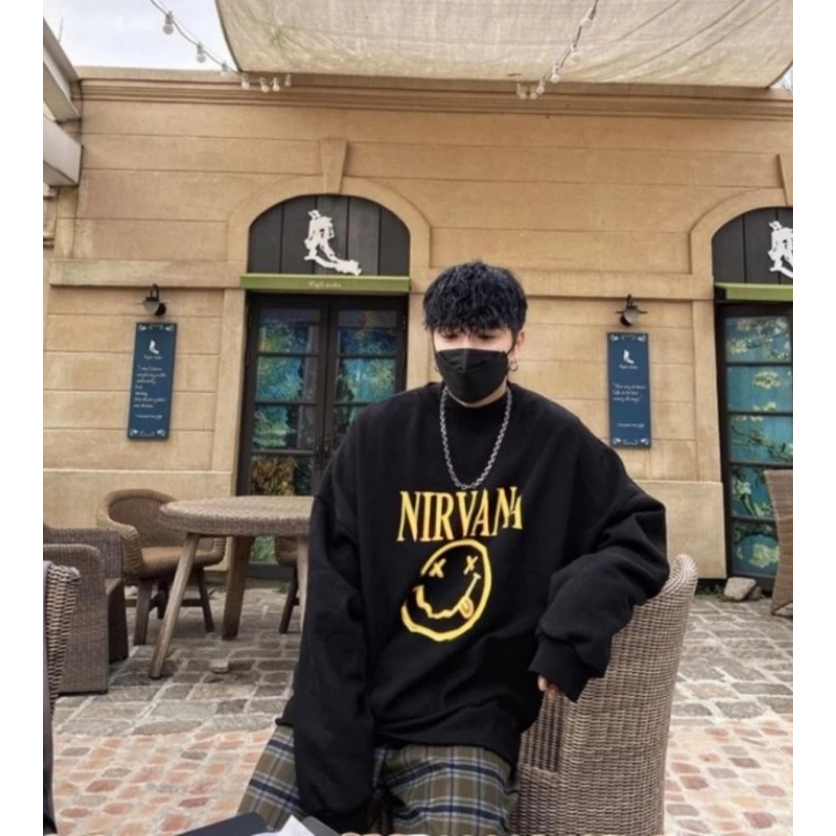 GEGOO>>Sweater Korean NIRVANA SMILE Big Size ( S - 6XL ) Crewneck Oversize Unisex SMILEY Studio S M 
