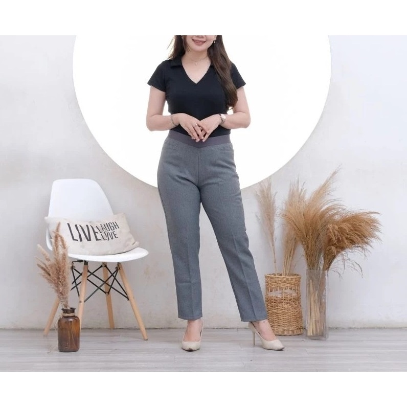 Celana Bahan Wanita//Celana Kantor Pinggang Karet//Celana Kerja Pinggang Karet//Celana Formal