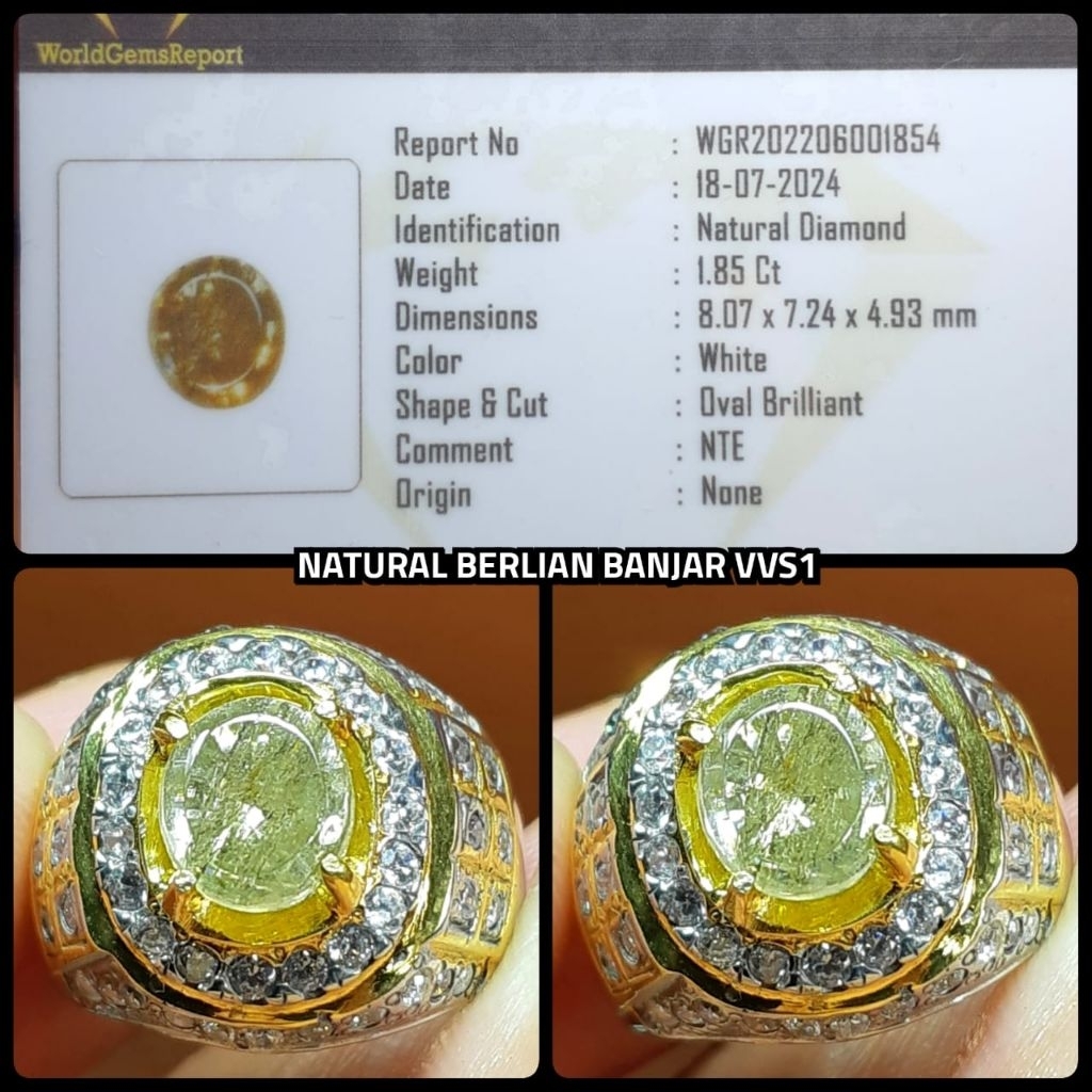 ori 100% berlian kuning asli banjar alami boll + ring perak