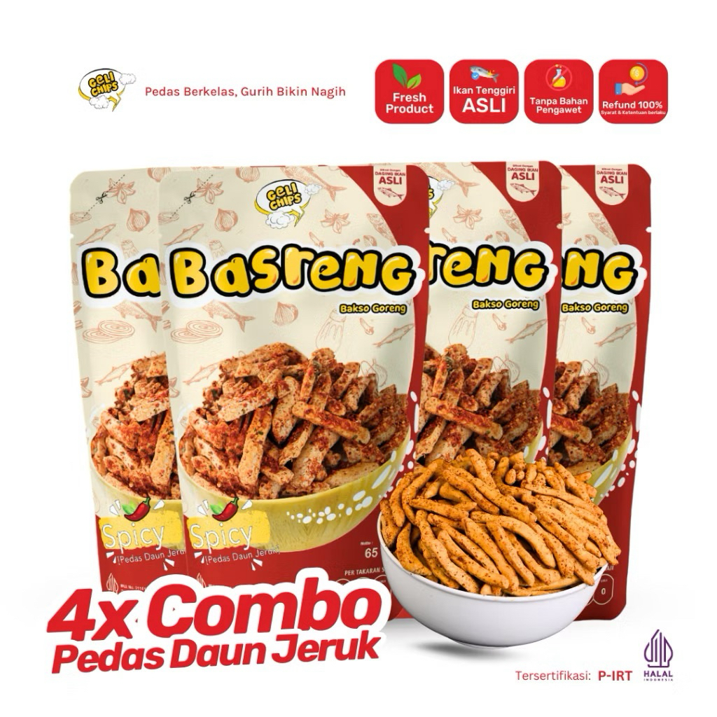 

GELICHIPS - Paket Combo 4pcs Bakso Goreng (BASRENG) Pedas Daun Jeruk 65gr