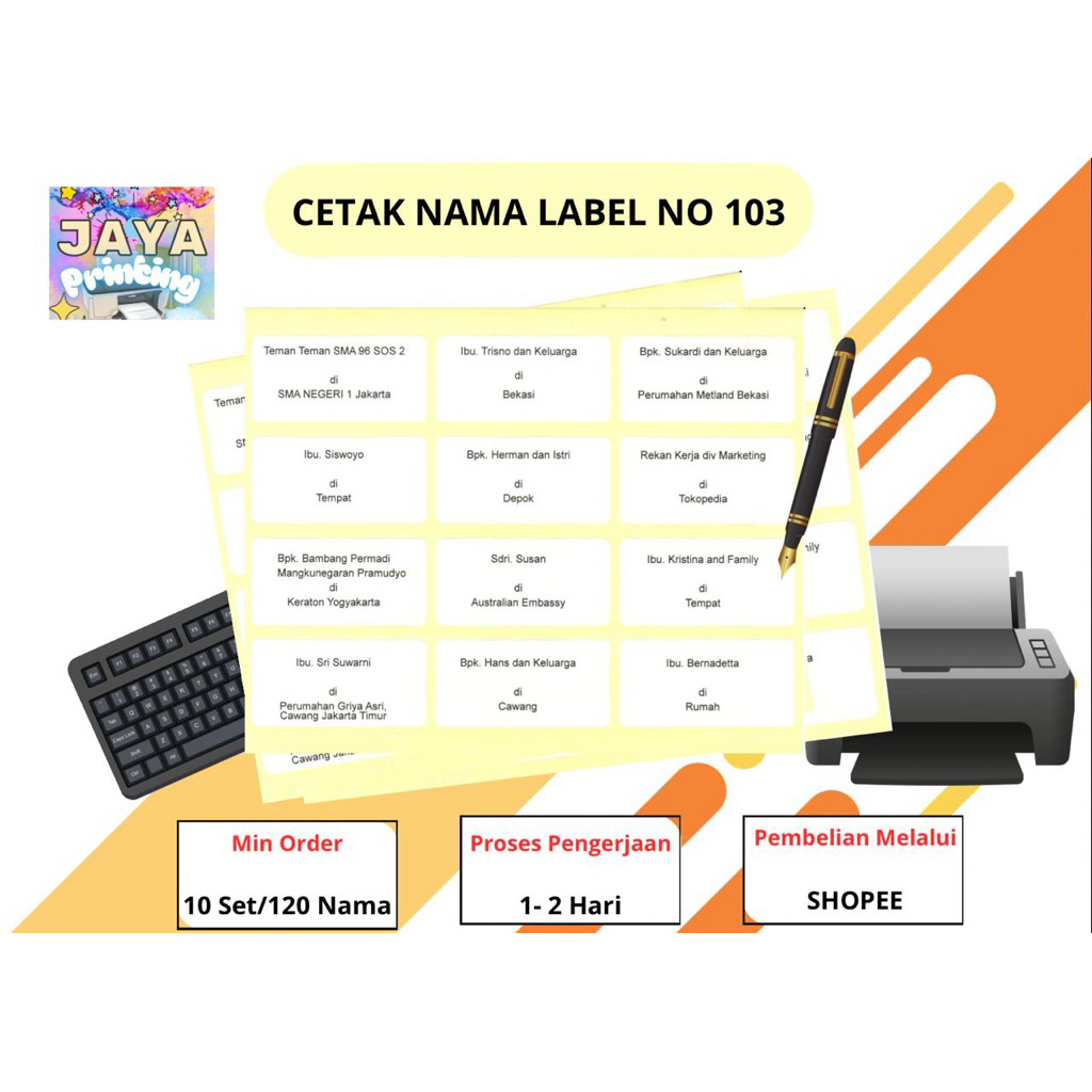 

Print label nama cetak (1 set: 12 print nama) undangan pernikahan, ulang tahun dan acara lain