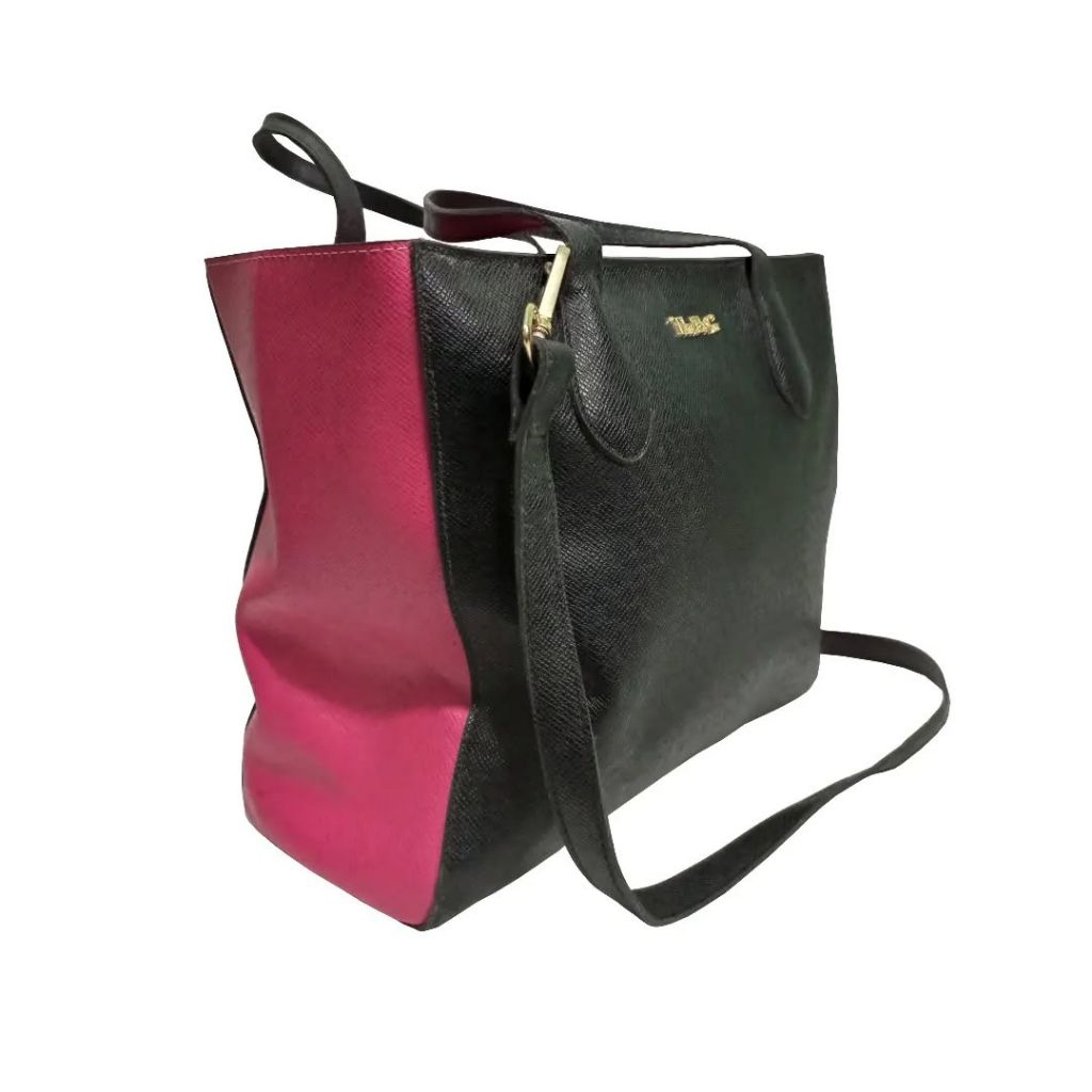 Tas Selempang Bahu Wanita Kulit Hitam Pink Besar Jumbo Mewah