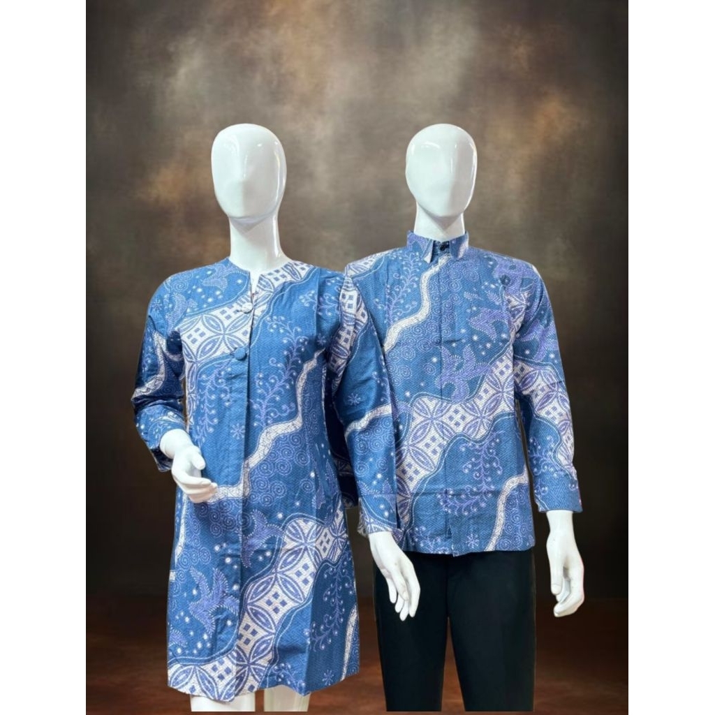 Batik wanita dan pria bahan katun warna biru muda/baby blue