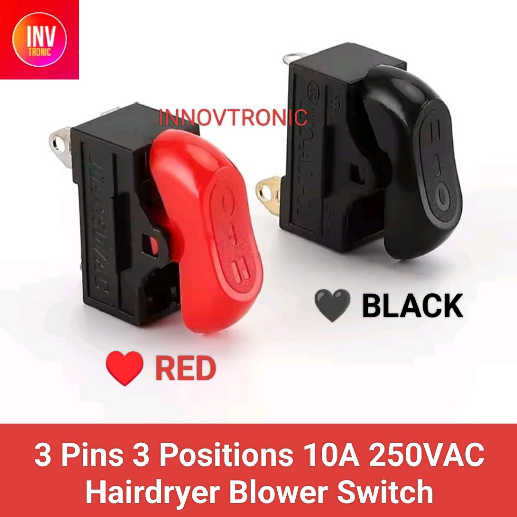Saklar 3P 3 Posisi 10A 250VAC Hairdryer Blower Switch Merah Hitam.