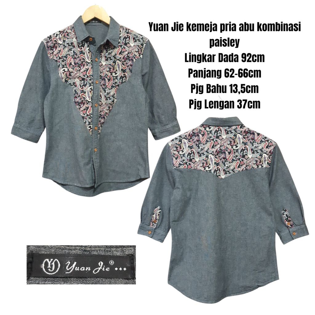 Kemeja pria abu kombinasi paisley