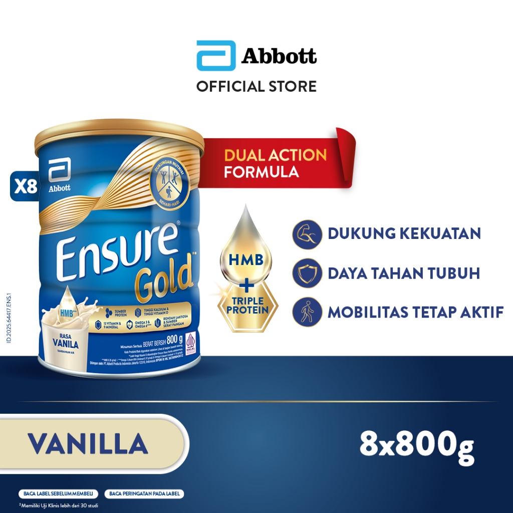 

Ensure Gold HMB Vanila 800 g - Nutrisi Dewasa Rendah Laktosa - 8 pcs
