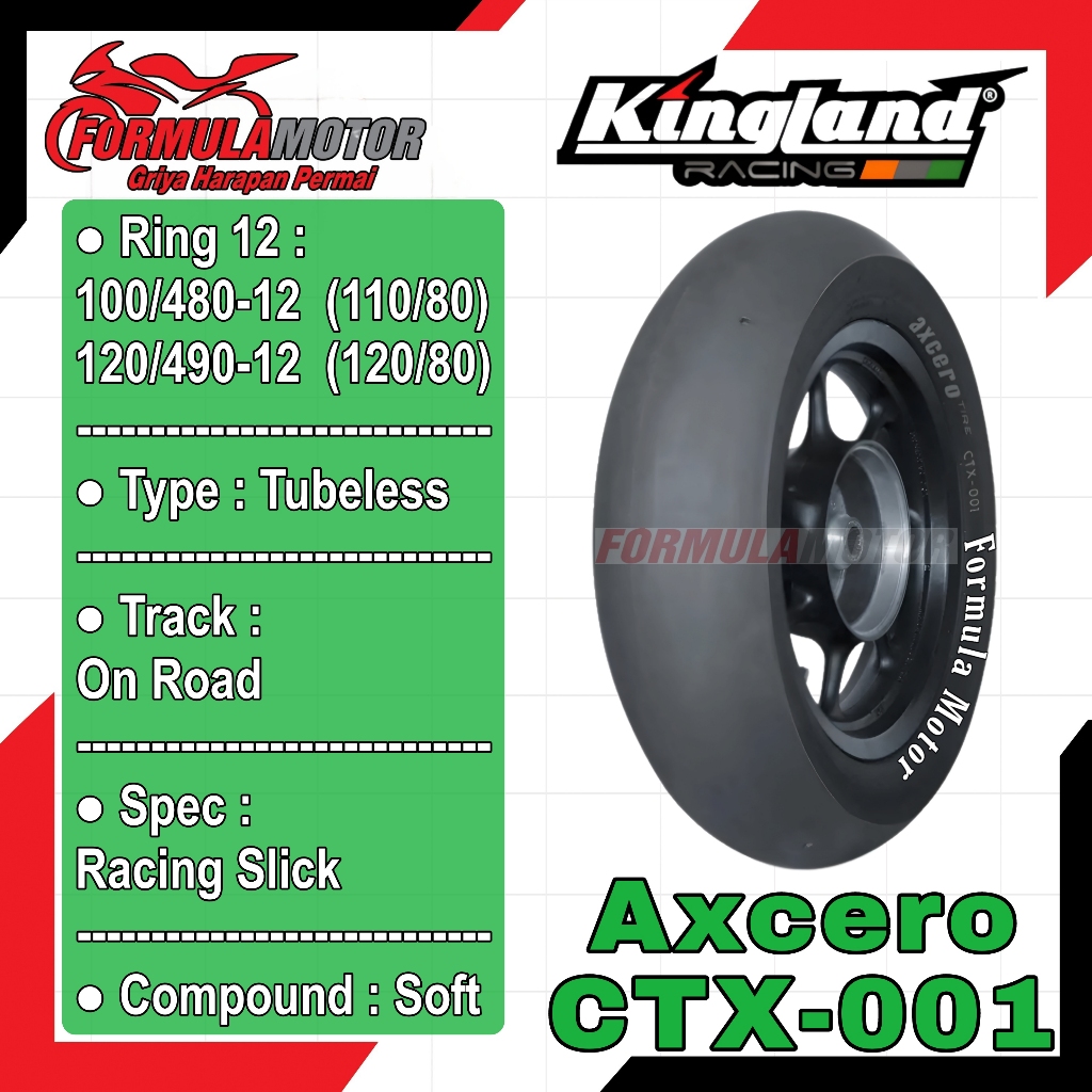 Kingland Axcero CTX-001 Ring 12 Tubeless (Slick/Balap/Botak) Ban Tubles Mini GP