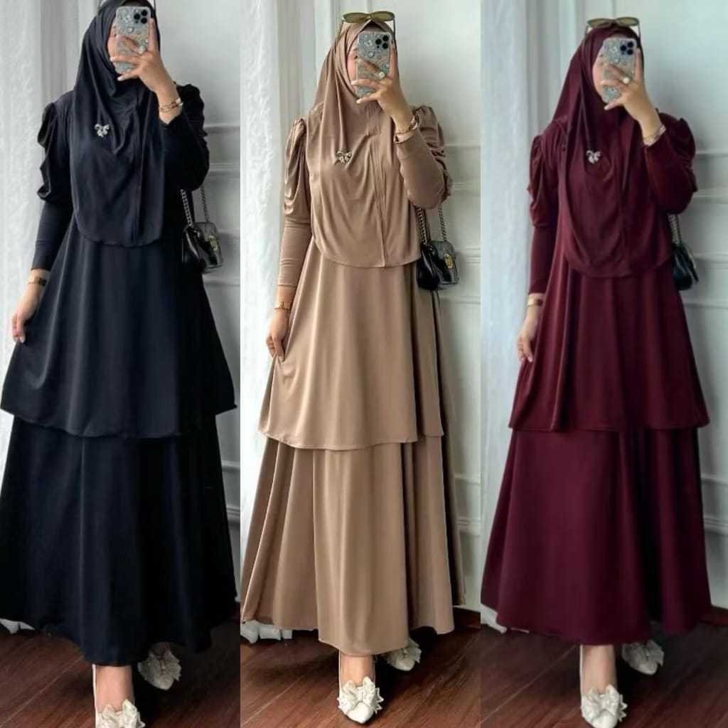 DODEA DEPOK- 3in1 FREE HIJAB NAFISA SET ROK JERSEY JUMBO FIT TO XL // ONE SET ROK POLOS // SETELAN R