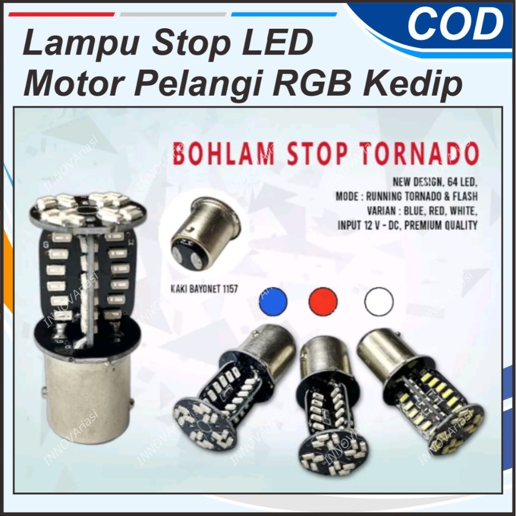LAMPU REM MOBIL MOTOR LED KEDIP BERPUTAR TORNADO RUNNING RGB PELANGI KAKI 2 BAY15D SUPRA JUPITER KHA