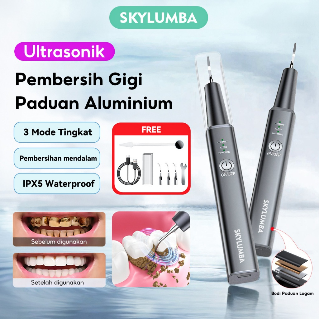 Skylumba Alat Pembersih Karang Gigi Elektrik Ultrasonik Dental Scaler 3 Mode Waterproof Penghilang P