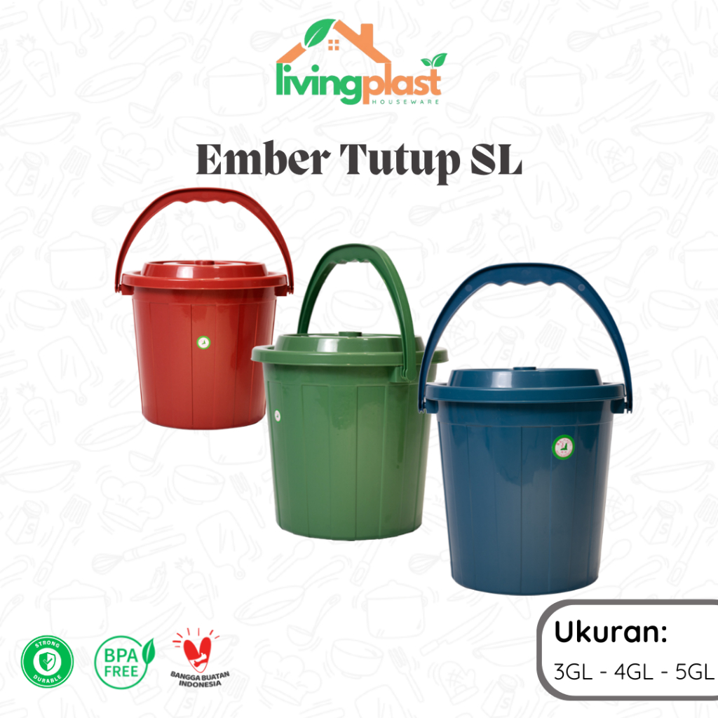 Ember Tutup SL 3GL 4GL 5GL / Ember Plastik Murah / Timba Air Dengan Tutup / Ember Kamar Mandi