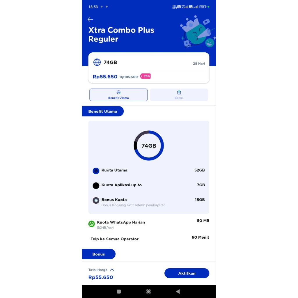 KARTU XL XCP 52GB 56k