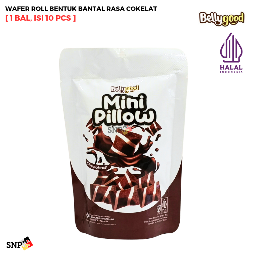 

BELLYGOOD MINI PILLOW POUCH Wafer Bentuk Bantal Rasa Cokelat Isi 10 Pcs