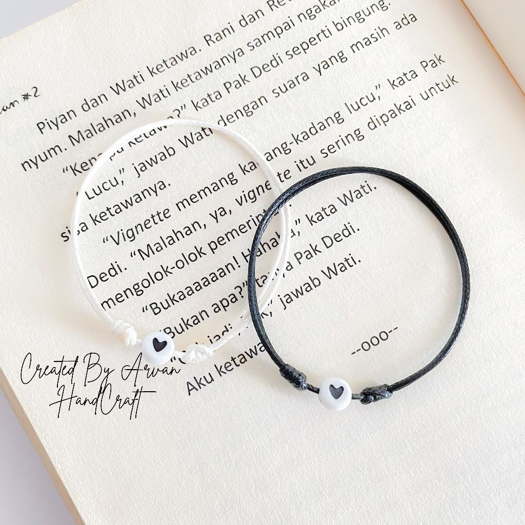 Gelang Couple Love Tali Kulit Korea // Gelang Tali Tahan Air Couple Love Hitam