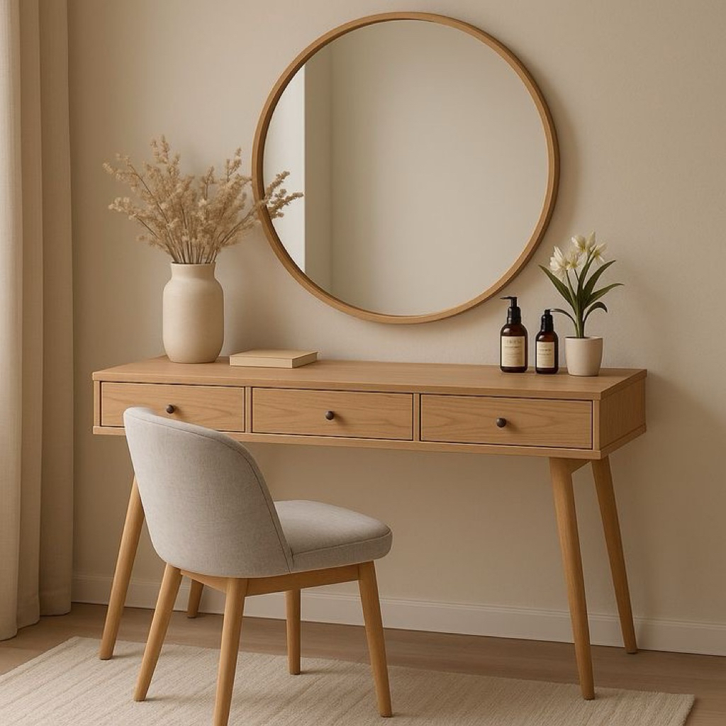 Meja Rias Minimalis Kayu Jati + Kursi