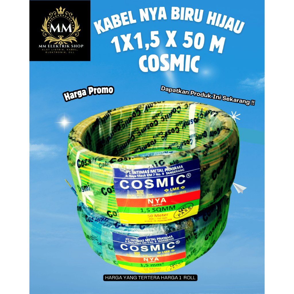 Kabel Tunggal Kawat Tembaga 1×1,5 NYA 50 Meter COSMIC