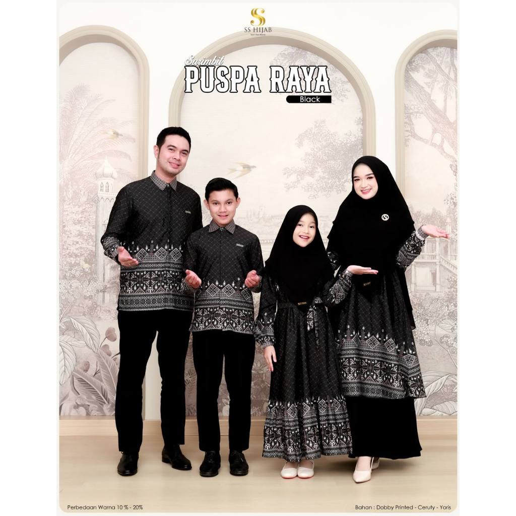 [PO s/d 5 September] SARIMBIT PUSPA RAYA 'BLACK' BY SS HIJAB - Family set - Family series 2026 - Sar