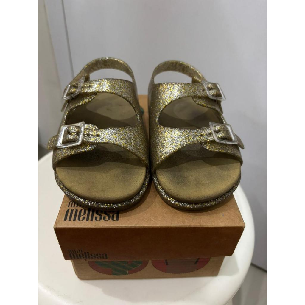 Mini Melissa Wide Sandals Glitter Gold Size 25 - 26 (insole 15.6cm)