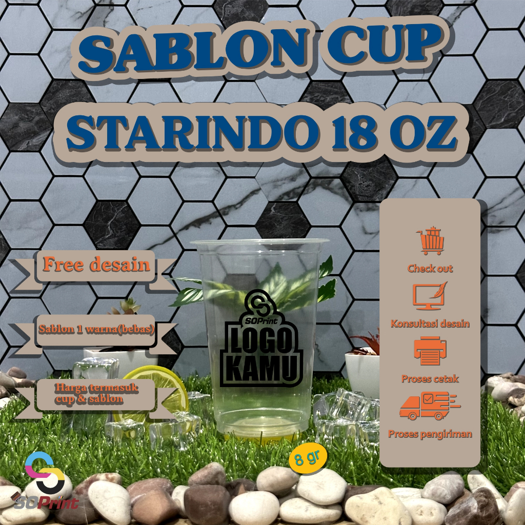 SABLON CUP STARINDO 18 OZ 8gr | SABLON GELAS PLASTIK | CUSTOM CUP | CUSTOM GELAS PLASTIK