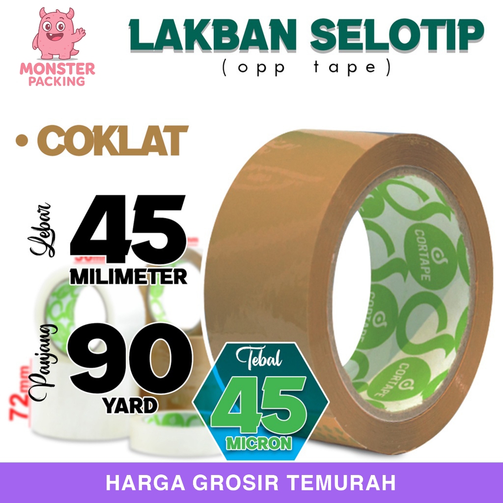 

Lakban Isolasi Selotip COKLAT 45mm x 90yard OPP Tape Plakban CORTAPE TERMURAH / SATUAN