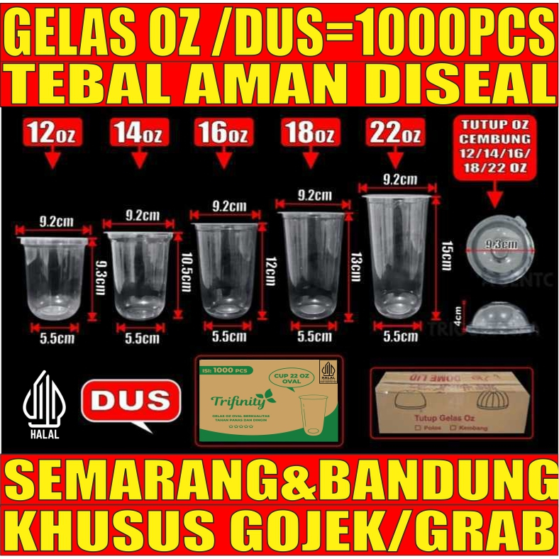 Gelas oz HALAL Oval Tebal 8gr 12oz 14oz 16oz 18oz 22oz Datar Rata Per Dus Bening Cup Plastik GJK