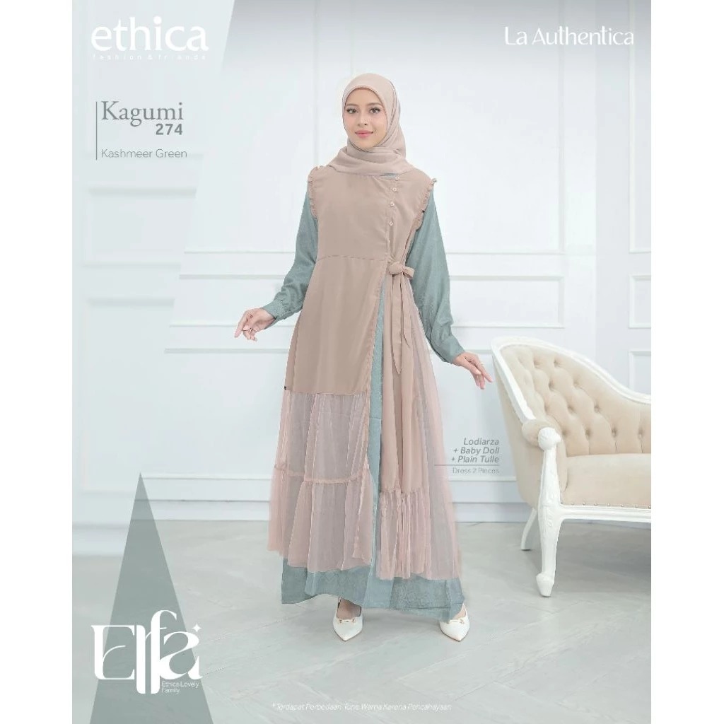 Ethica Kagumi 274 Elfa 270 Sarimbit Kashmeer Green Gamis Ibu Terbaru Kondangan Inner Outer Tulle