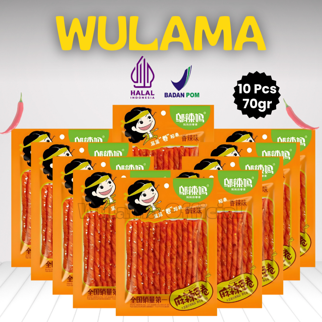 

[10PCS] Paket Wulama - Snack Cemilan Vegetarian Kulit Tahu Spicy Garlic 70gr - 100gr