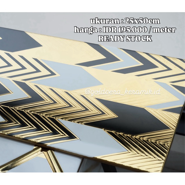 Keramik Dinding / Lantai 25x50cm DEKORASI MEWAH Gold Silver GOVERR - Glossy