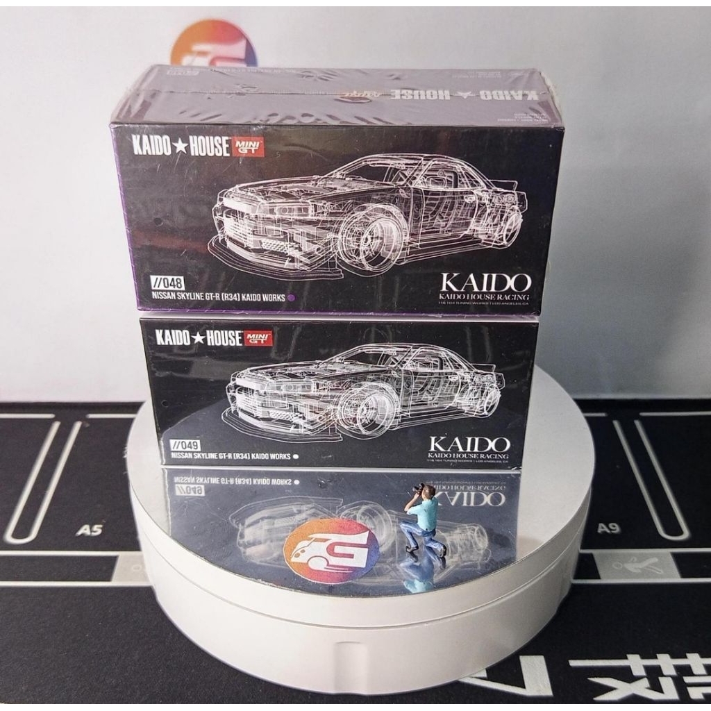 Kaido house mini GT paketan nissan r34 ungu dan putih ( sealed )